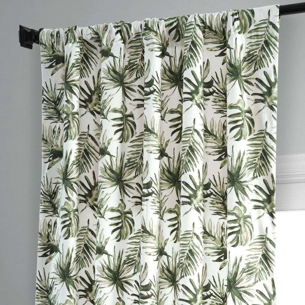 Artemis Printed Cotton Curtain Single Panel, Artemis Olive Green, 50wx108l