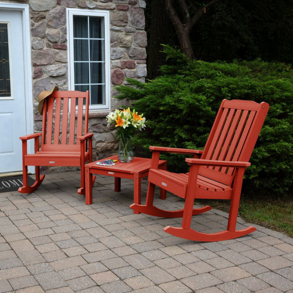 Lehigh Rocking Chair Set With Side Table, Rustic Red