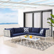 Lounge Sectional Sofa Chair Table Set, Sunbrella, Aluminum, Blue Navy, Outdoor