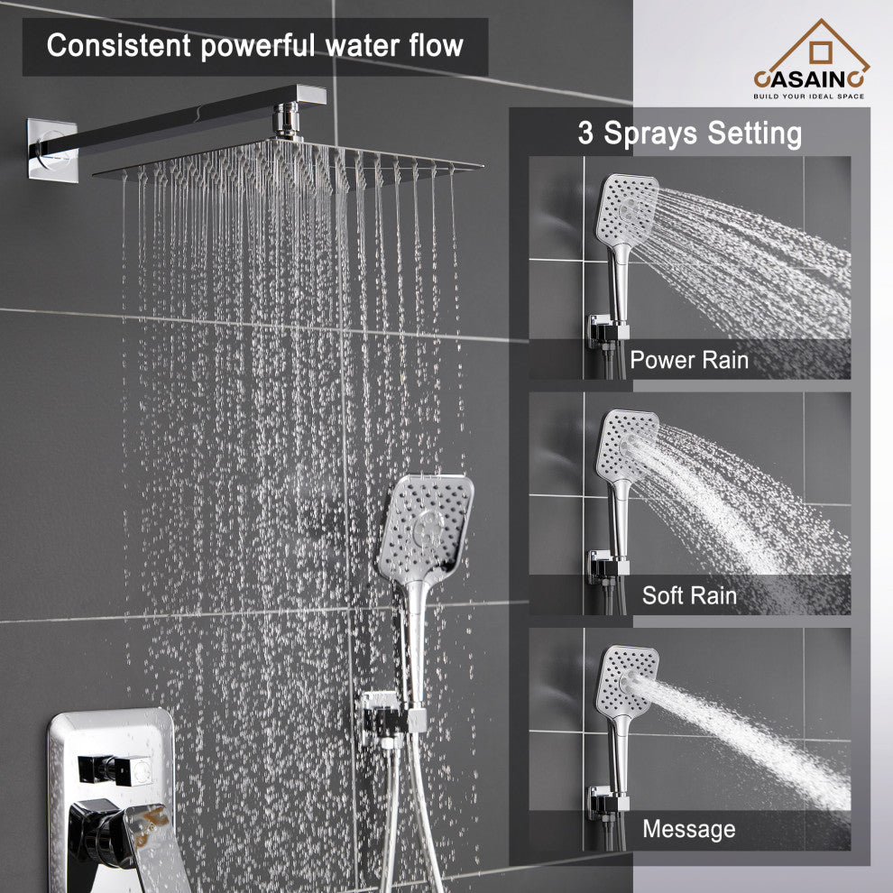 9inch Shower System Brushed Nickel Dual Head Waterfall Shower Bar System, Chrome