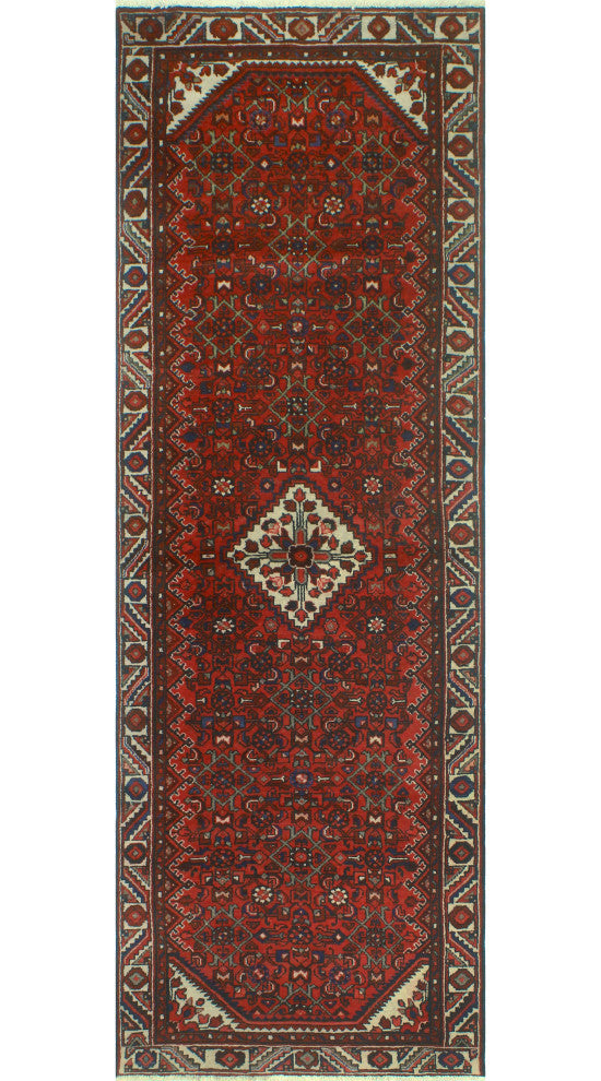 Fine Vintage Distressed Ellsworth Rust/Ivory Runner, 3'3x9'8