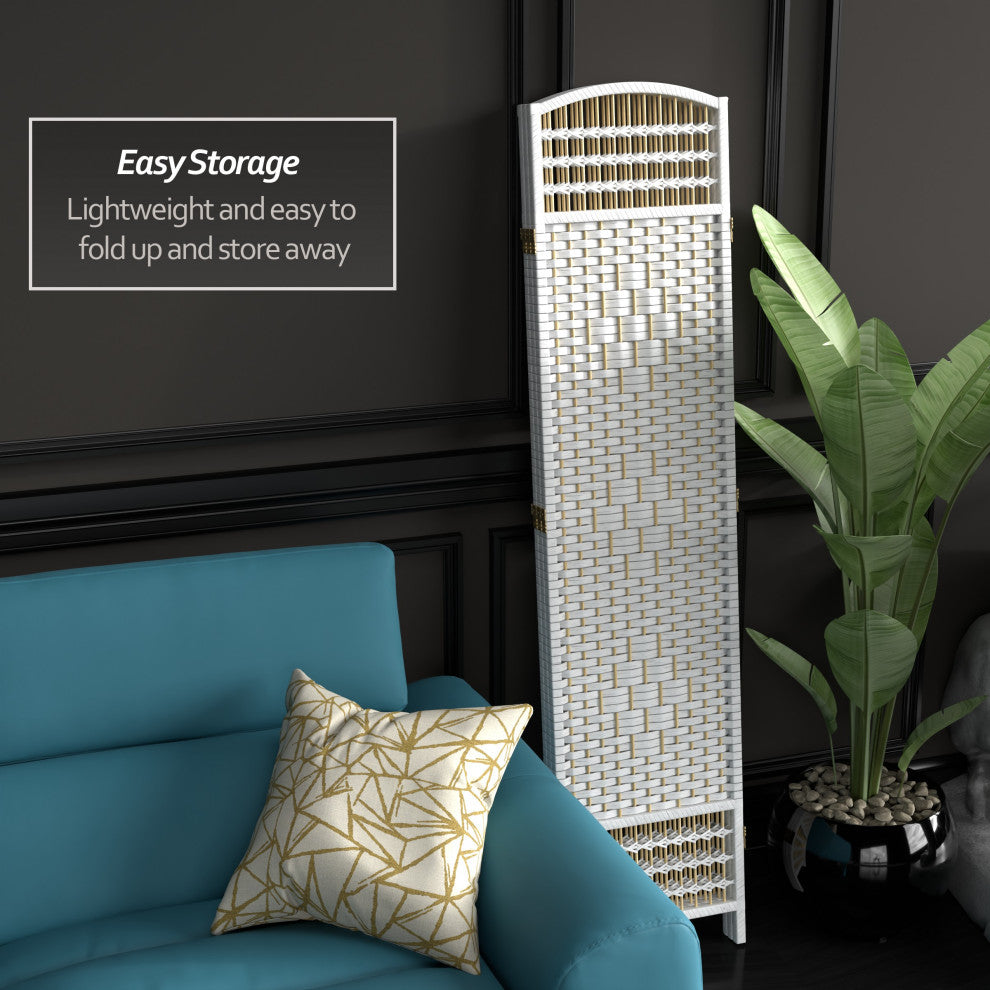 5 1/2' Tall Fiber Weave Room Divider, White, 3 Panel