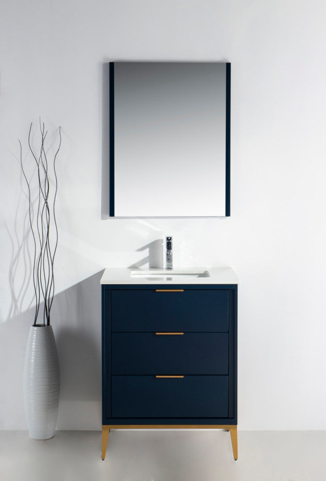 DIVANI 24" Vanity WithQuartz Counter Top, Gloss White, Navy Blue