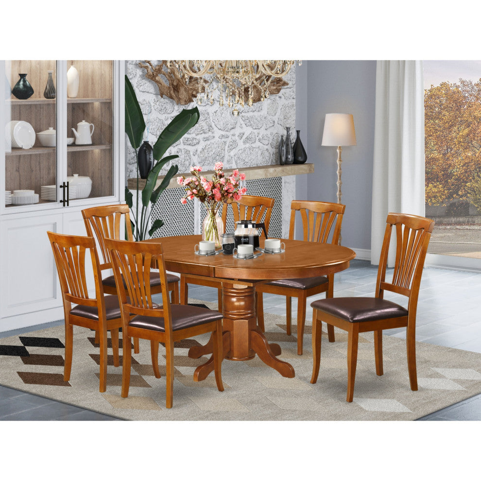 Avon7-Sbr-Lc, 7-Piece avon Table With Leaf and 6 Padded Leather Chairs
