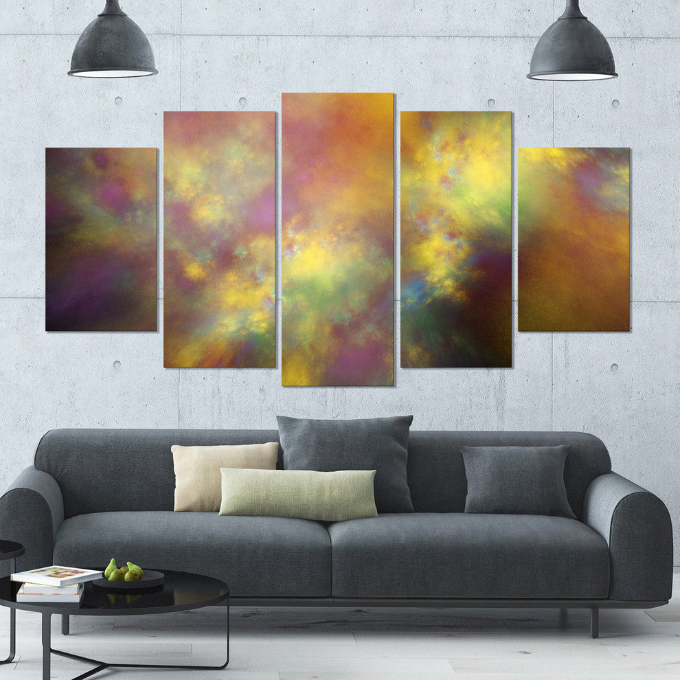 Perfect Yellow Starry Sky, Contemporary Canvas Art Print, 60"x32", 5 Panels