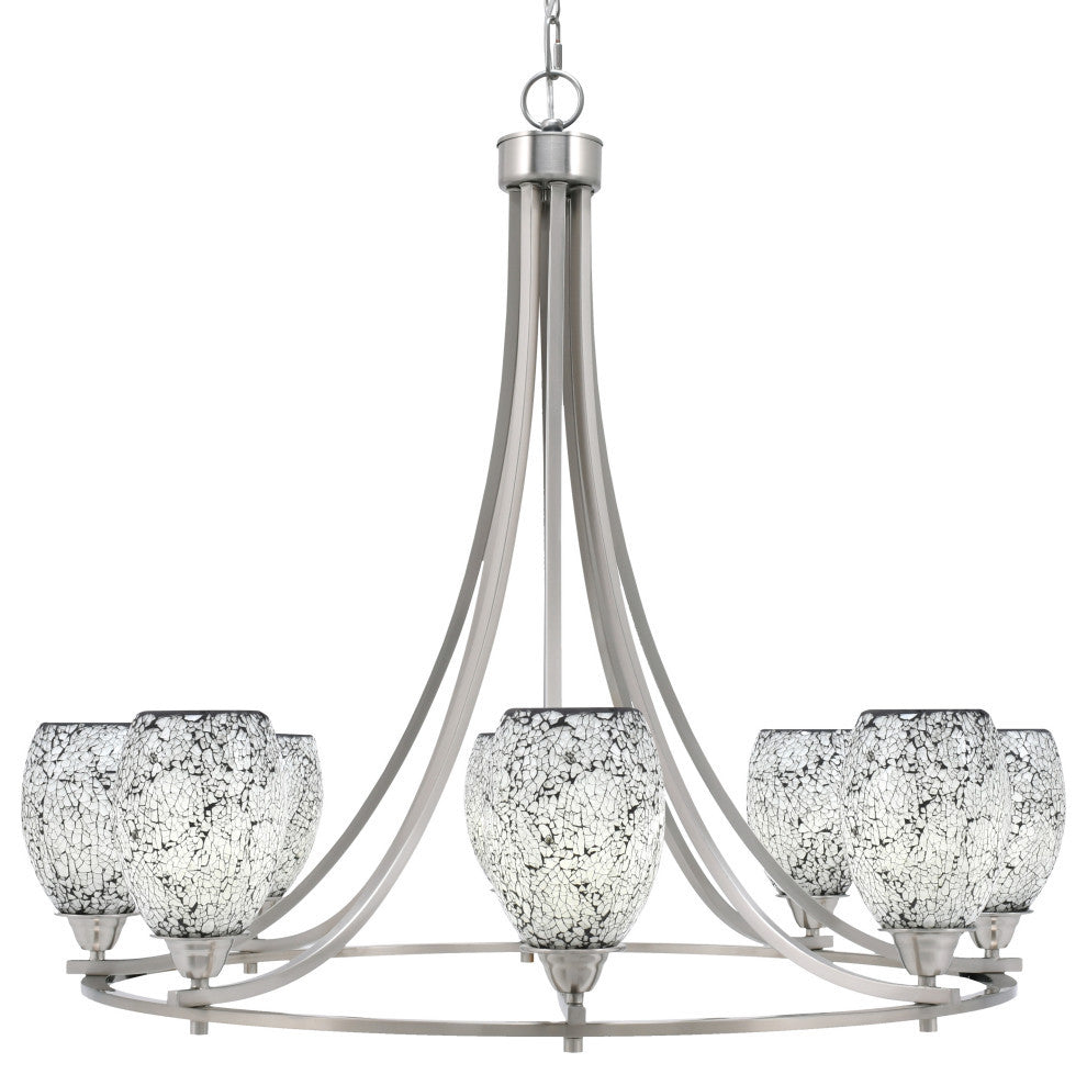Paramount 8-Light Chandelier, Brushed Nickel, 5" Black Fusion Glass