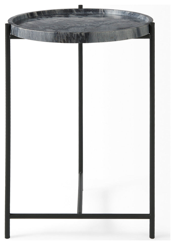 Stella Gray Marble w/ Black Metal Base Round Accent Table