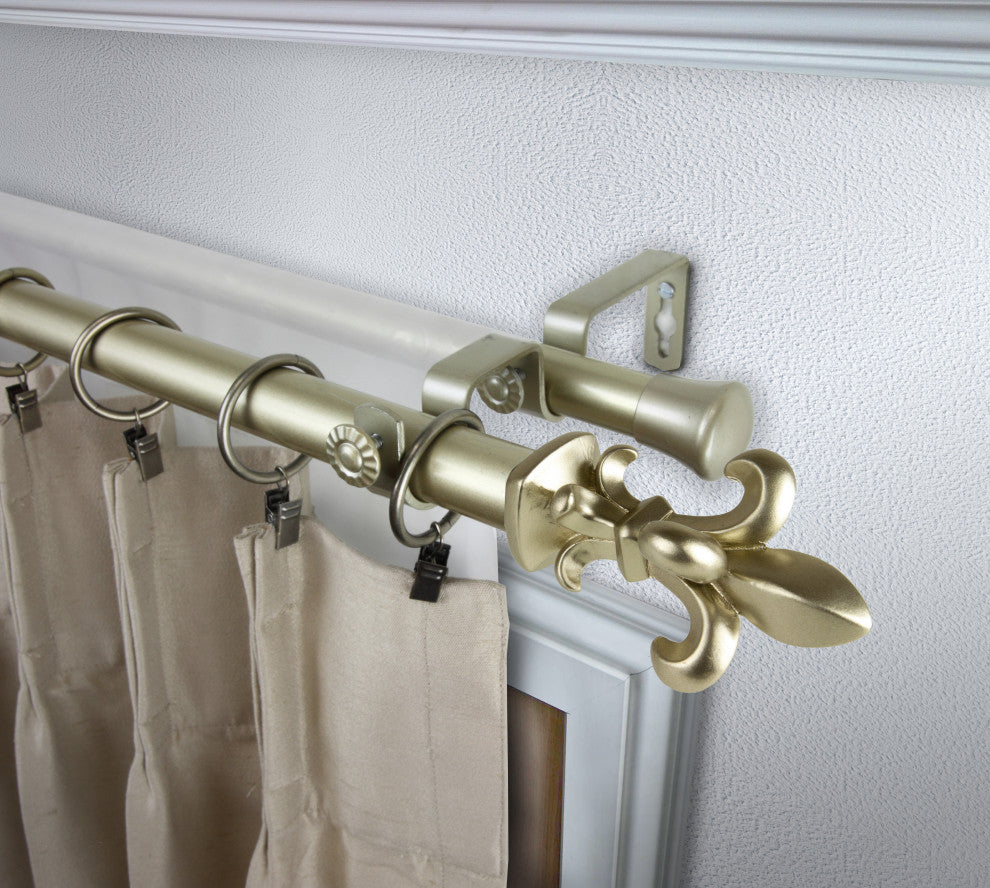 Silas 1" Diameter Double Curtain Rod, Gold, 120-170"