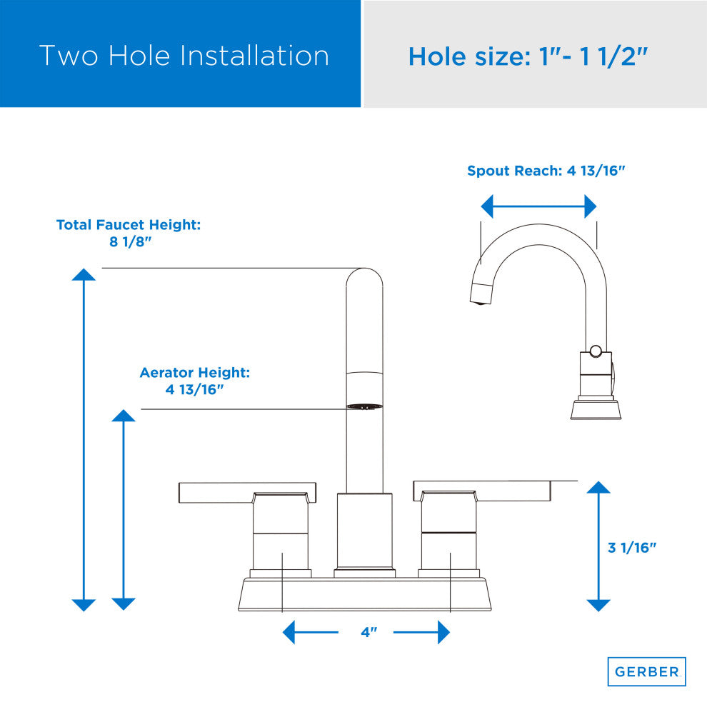 Parma 2H Centerset Bath Faucet, Metal Touch Down Drain 1.2gpm, Chrome