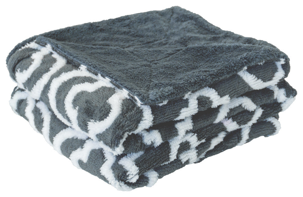 Jacquard Sherpa Throw Blanket, Gray
