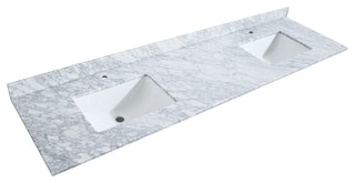 80" Double Bath Vanity, White, White Carrara Countertop, Sinks, Gold Trim