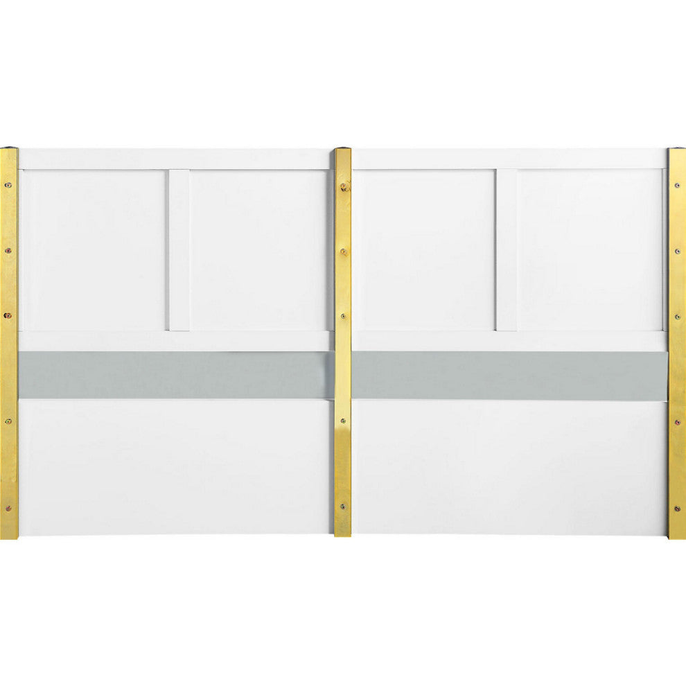 Benzara BM284040 Modern Wood King Bed, Panel Headboard, Chevron, White, Gold