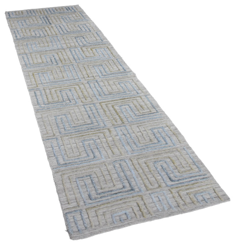 HAND WOVEN FLAT WEAVE KILIM POLYESTER RUGS -Rectangle,Ivory Multicolor,Geometric, [Runner] 2'6''x10'