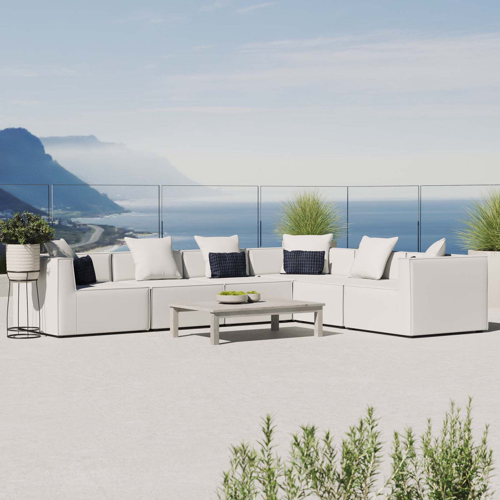 Lounge Sectional Sofa Set, Fabric, White, Modern, Outdoor Patio Balcony Garden