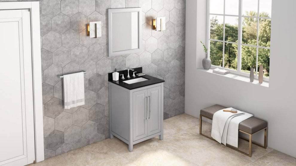 Cade Transitional 24" Grey Bathroom Vanity, Black Granite Vanity Top