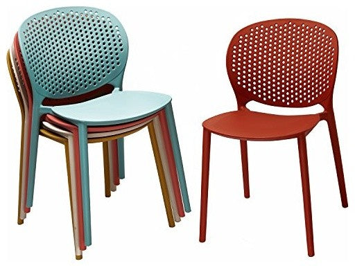 Stackable Plastic Armless Side Dining Chairs Fully Assembled Set of 2, Aqua Blue