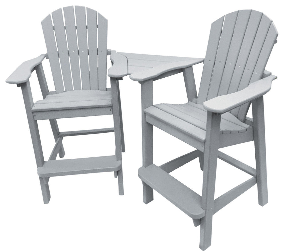 Phat Tommy Tall Adirondack Chairs Set of 2, Poly Outdoor Bar Stool Chairs, Grey