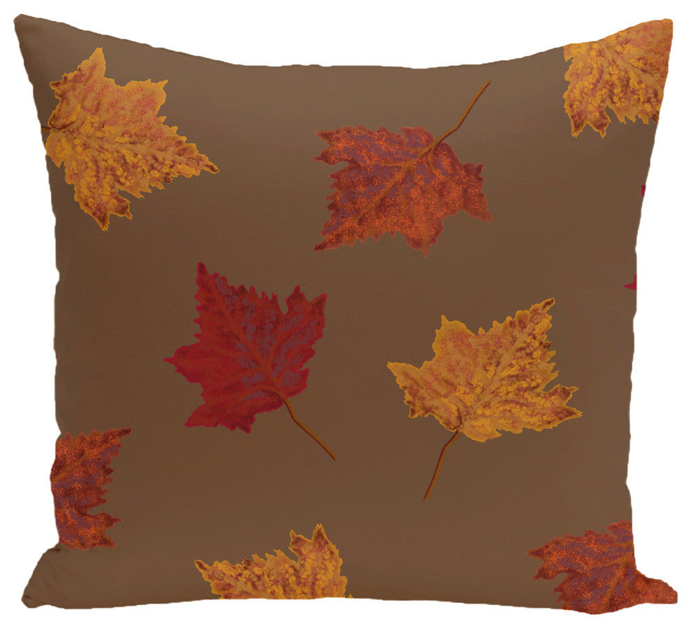 Dancing Leaves Flower Print Pillow, Brown, 26"x26"