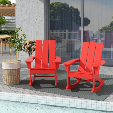 WestinTrends Set of 2 Modern Adirondack Outdoor Rocking Chairs, Red