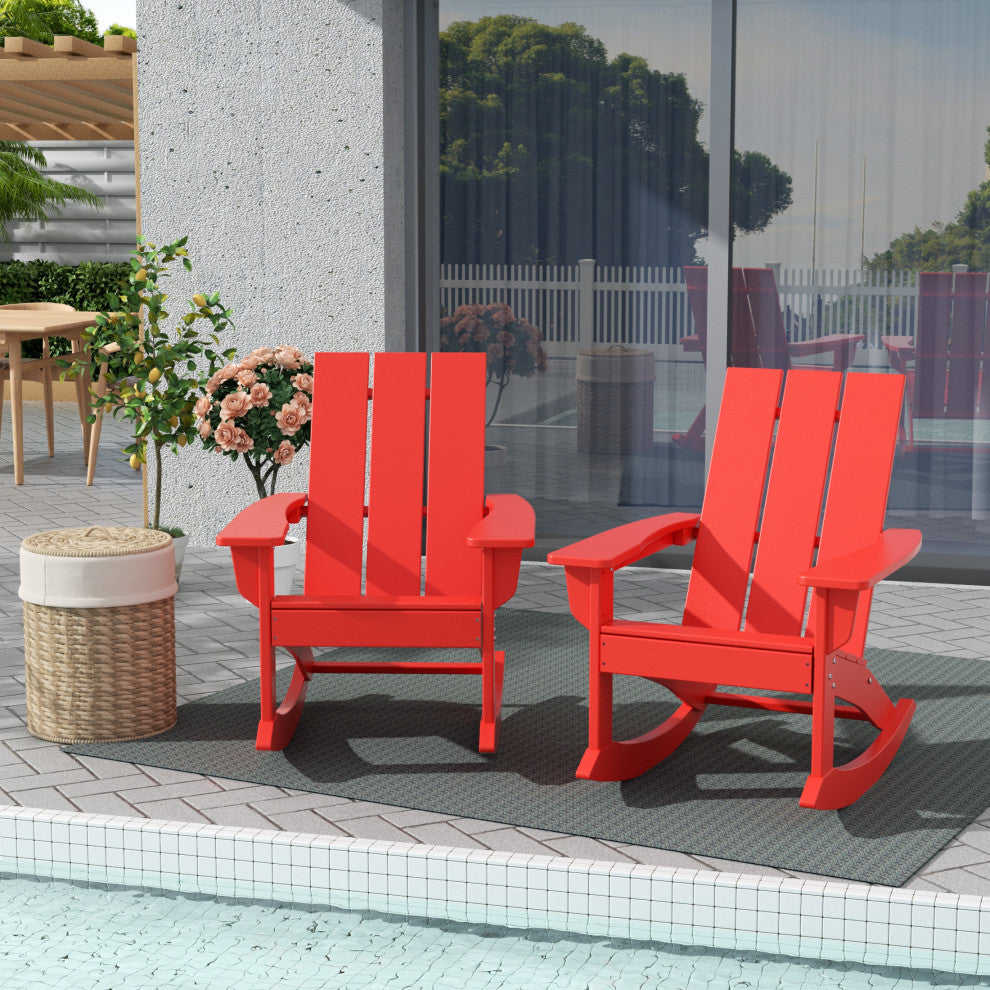 WestinTrends Set of 2 Modern Adirondack Outdoor Rocking Chairs, Red