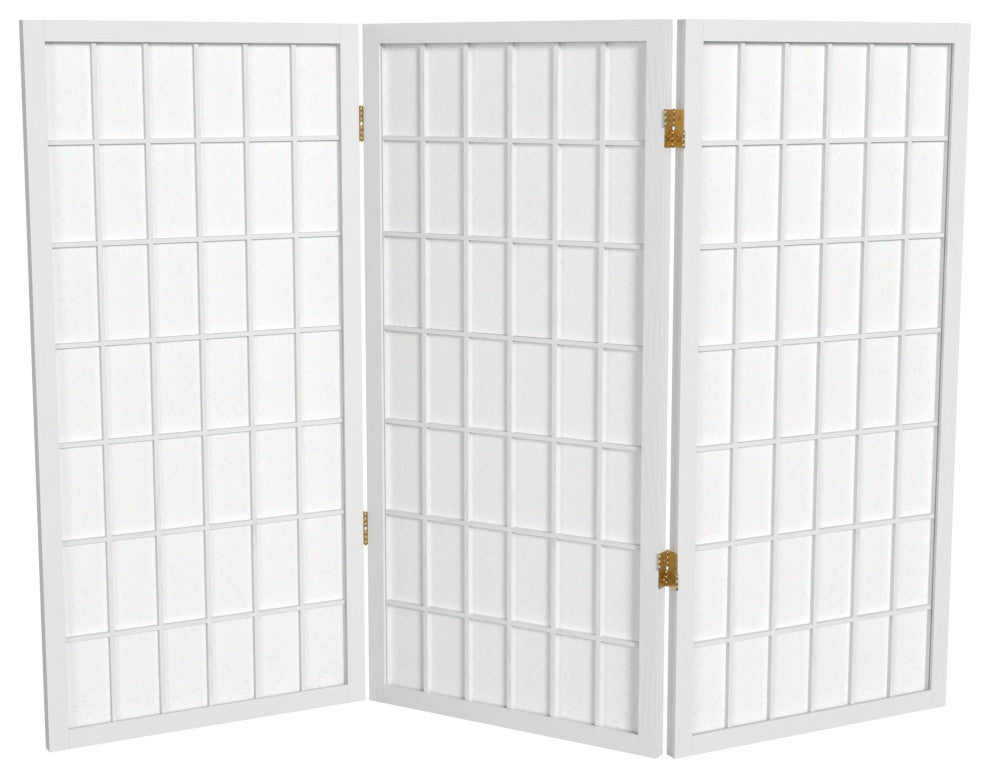 3' Tall Window Pane Shoji Screen, White, 3 Panels