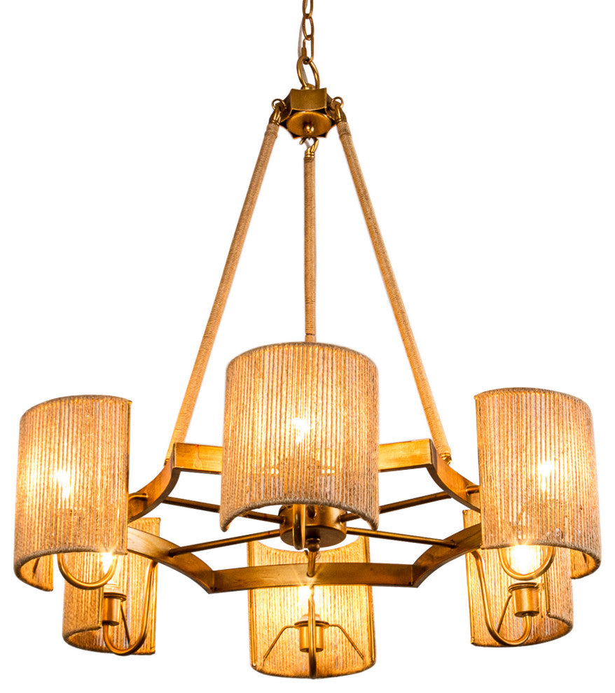 28.74 in. 6-Light Farmhouse Chandelier with Rope Sole shade
