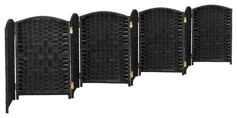 2 ft. Short Diamond Weave Fiber Room Divider Black 8 Panel