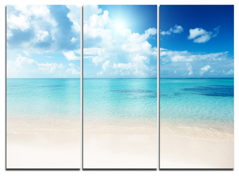 "Sand of Beach in Blue Caribbean Sea" Metal Wall Art, 3 Panels, 36"x28"
