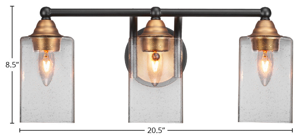 Paramount 3-Light Bath Bar, Matte Black/Brass, 4" Clear Bubble