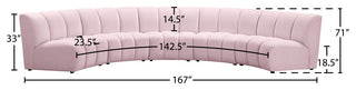 Infinity Channel Tufted Velvet Modular Chair, Pink, 5 Piece