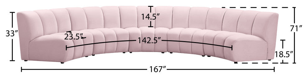 Infinity Channel Tufted Velvet Modular Chair, Pink, 5 Piece