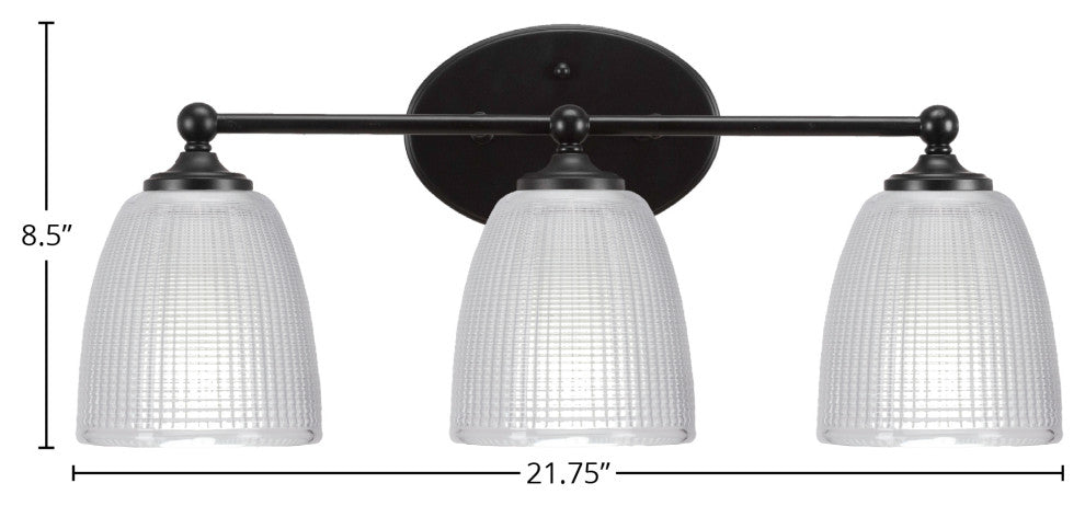 Capri 3-Light Bath Bar, Matte Black/Clear Ribbed