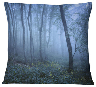 Trail Through Blue Fall Forest Landscape Photo Throw Pillow, 16"x16"