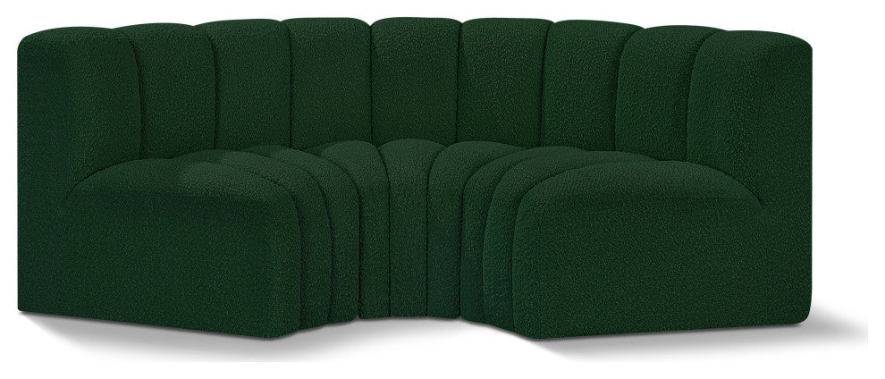 Arc Boucle Fabric Upholstered 3-Pc. Inward Curved Modular Sectional, Green
