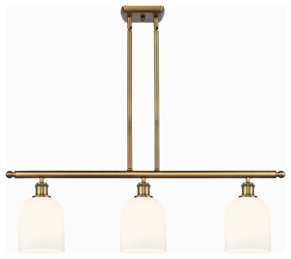 Ballston-Bella 3-Light 36" Stem Island Light, Brushed Brass, Gloss White