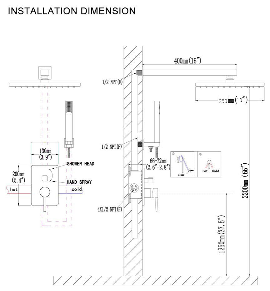 Rbrohant Wall Mount Shower System With Rough-in Valve, Brushed Nickel