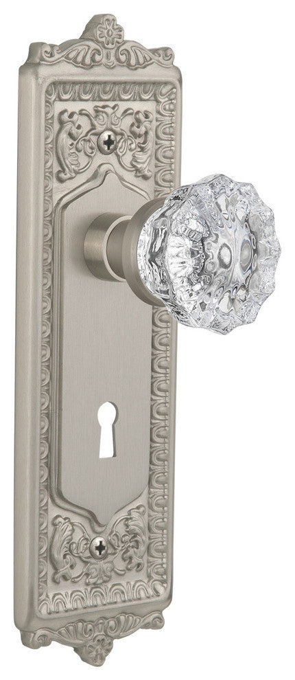 Egg and Dart Plate With Crystal Knob, Satin Nickel