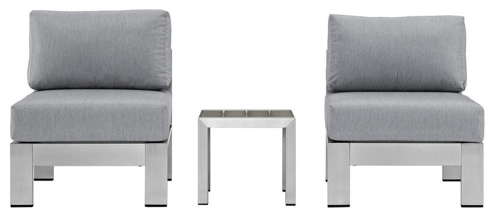 Silver Gray Shore 3 Piece Outdoor Patio Aluminum Sectional Sofa Set