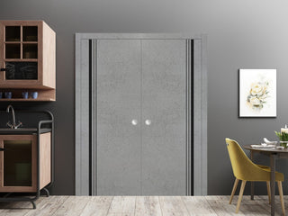 Solid French Door 36 x 96 | Planum 0011 Concrete with| Bathroom