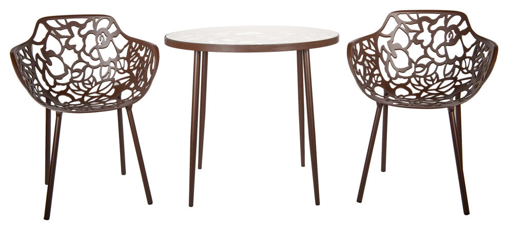 Devon Outdoor Patio 31" Round Aluminum Glass Top Bistro Table, Brown