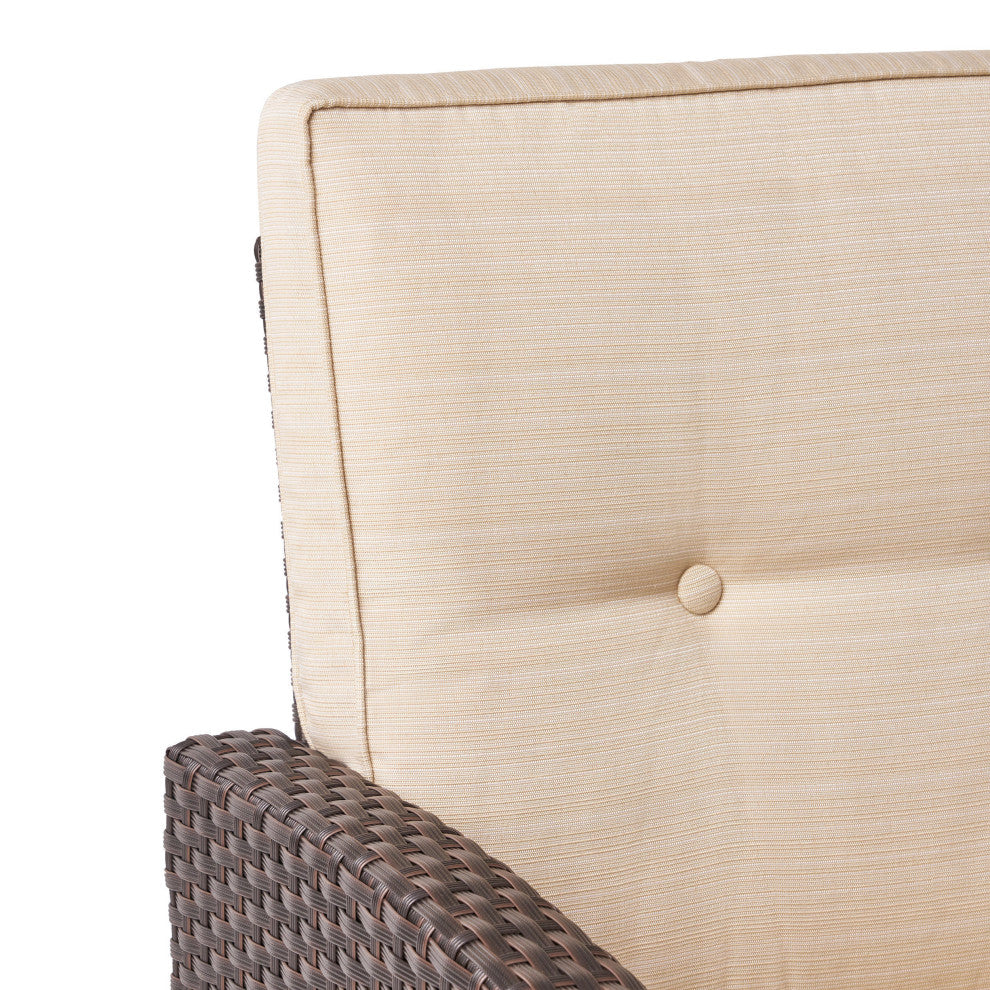 GDF Studio Amigo Outdoor 3-Seater Wicker Sofa With Beige Cushions, Dark Brown/Be