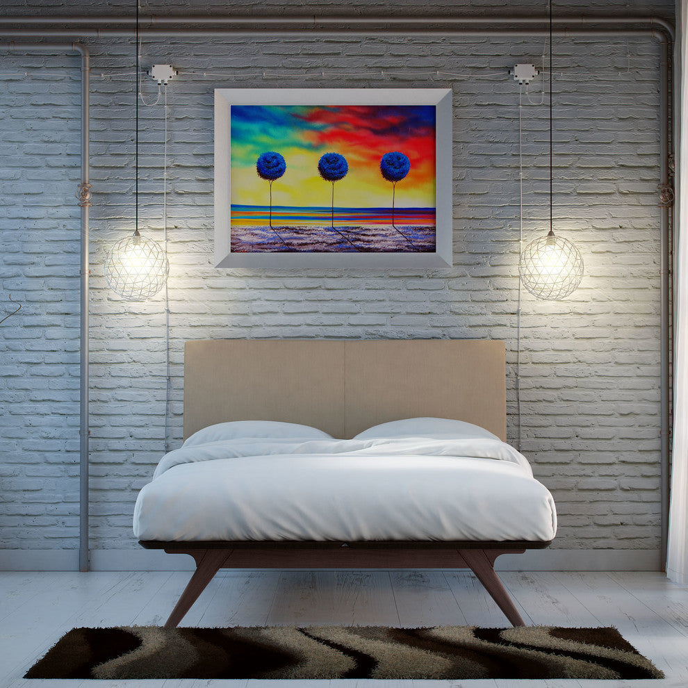 Modern Urban Contemporary Bedroom Set, Latte Fabric Wood, Set of 2, Queen Size
