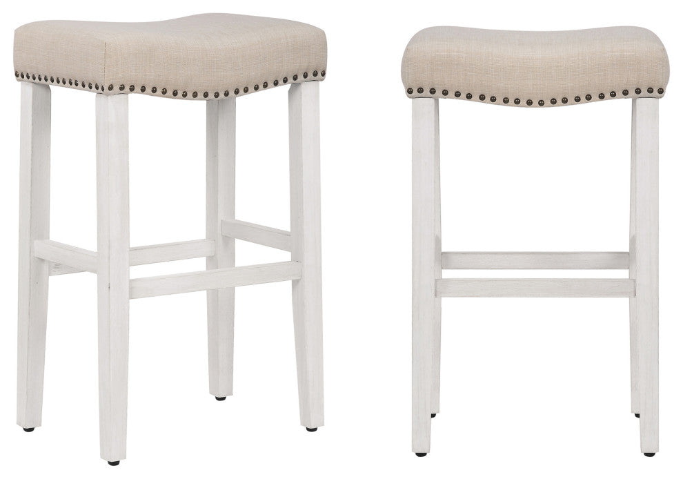 WestinTrends 2PC 29" Upholstered Saddle Seat Bar Height Stool Set, Accent Chair, Beige