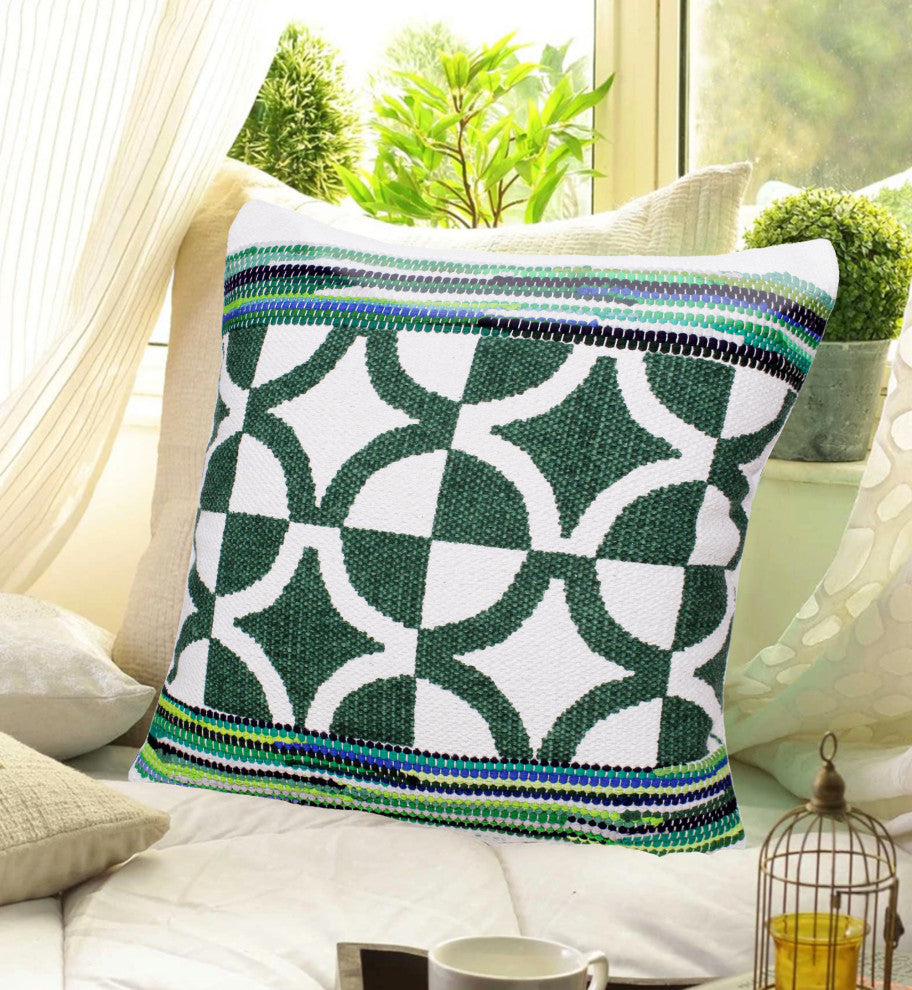 Boho Bordered Diamond Mosaic Textile Throw Pillow