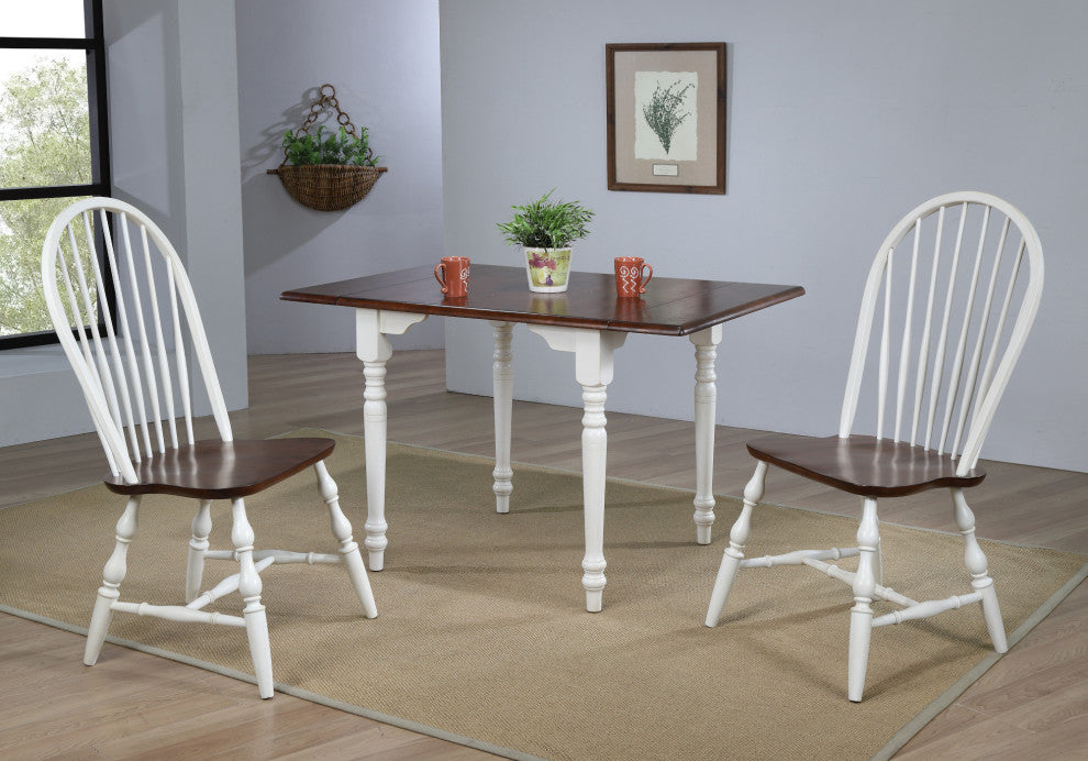 3-Piece 48" Rectangular Dining Set, Antique White, Chestnut Brown Wood