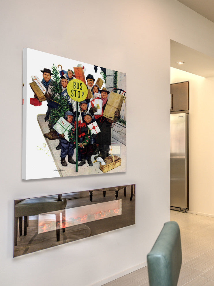 "Bus Stop at Christmas" Painting Print on Canvas by Stevan Dohanos