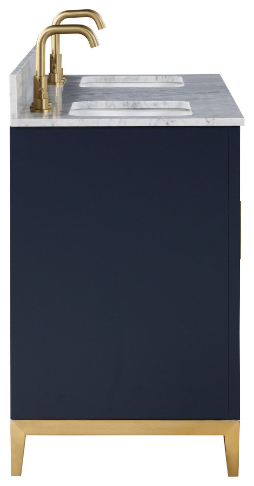 Gracie Bathroom Vanity, Pacific Blue With Carrara Marble, 60"