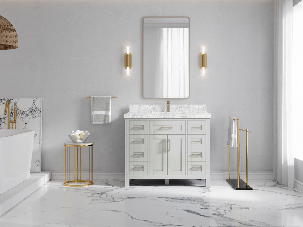 Cambridge 42 Single Sink Bath Vanity in Coventry Gray 2" Carrara Marble