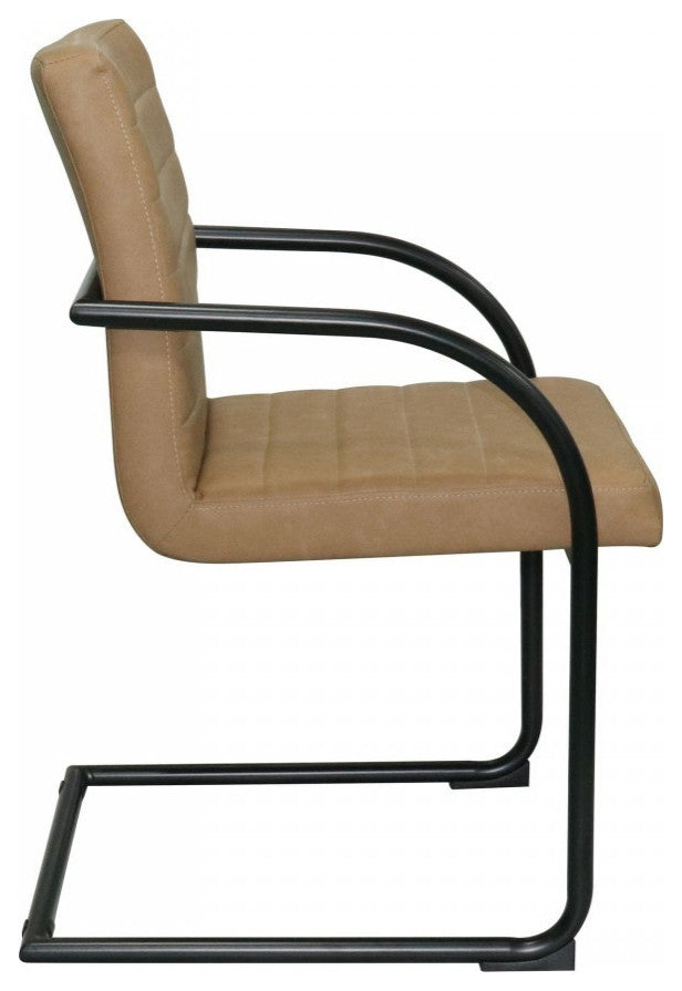 Set of Two Tan Faux Leather Industrial Dining Chairs