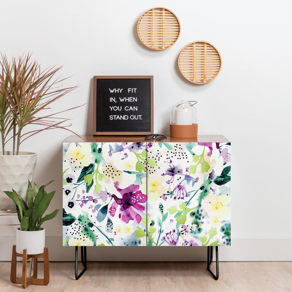 Deny Designs Violet Credenza, Walnut, Black Steel legs